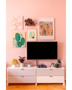 Lundia Classic tv-taso, liukulaatikoilla, valkolakattu.